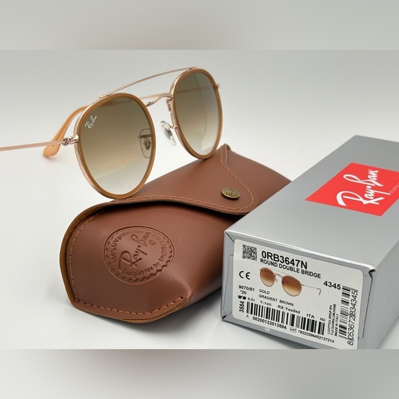 Ray-Ban Round Sunglasses 51mm Brown Lens RB3647N Circle Double 9070/51 - Picture 13 of 13